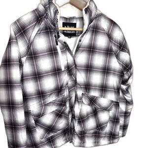 YMI Ladies White/Grey Plaid Long Sleeve Heavy Pea Coat Size L